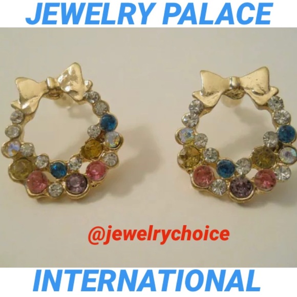 🆕Golden Multicolor Wreath Crystal Stud Earrings - Picture 6 of 8